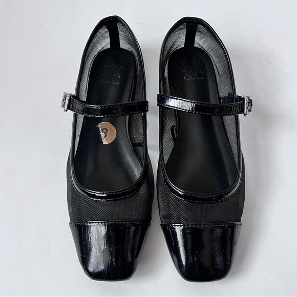 NY&CO Black Minimalist Mesh Patent Leather Mary Jane Ballet Flats Size 8 - Picture 1 of 16